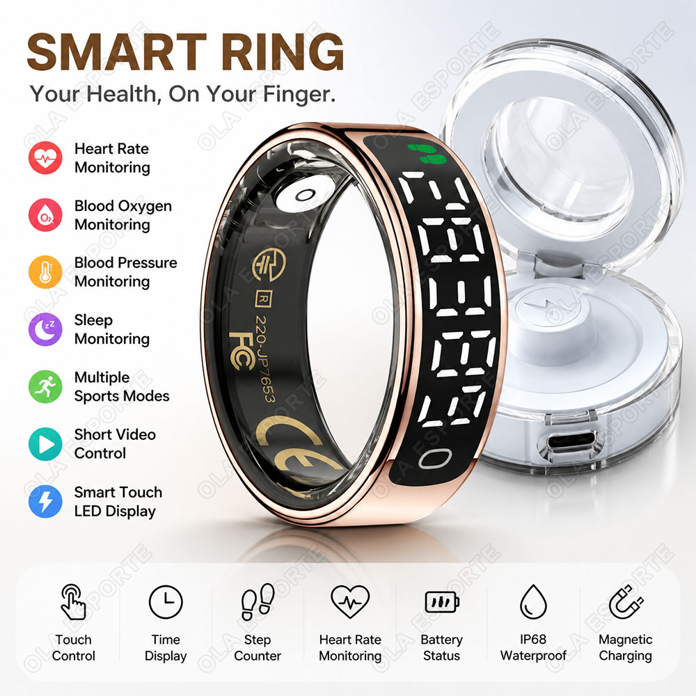 Health Monitors - Cincin Pintar dengan Kotak Pengisi Daya,