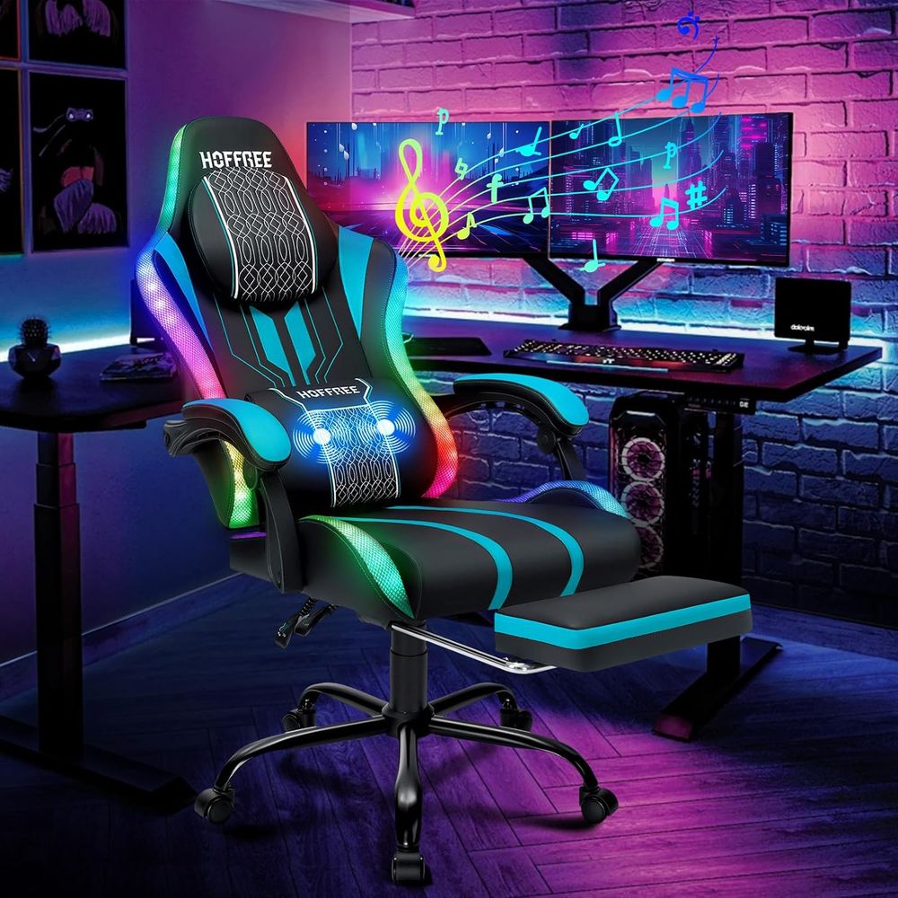Kursi Gaming dengan Lampu LED, - Massage ulasan dan harga