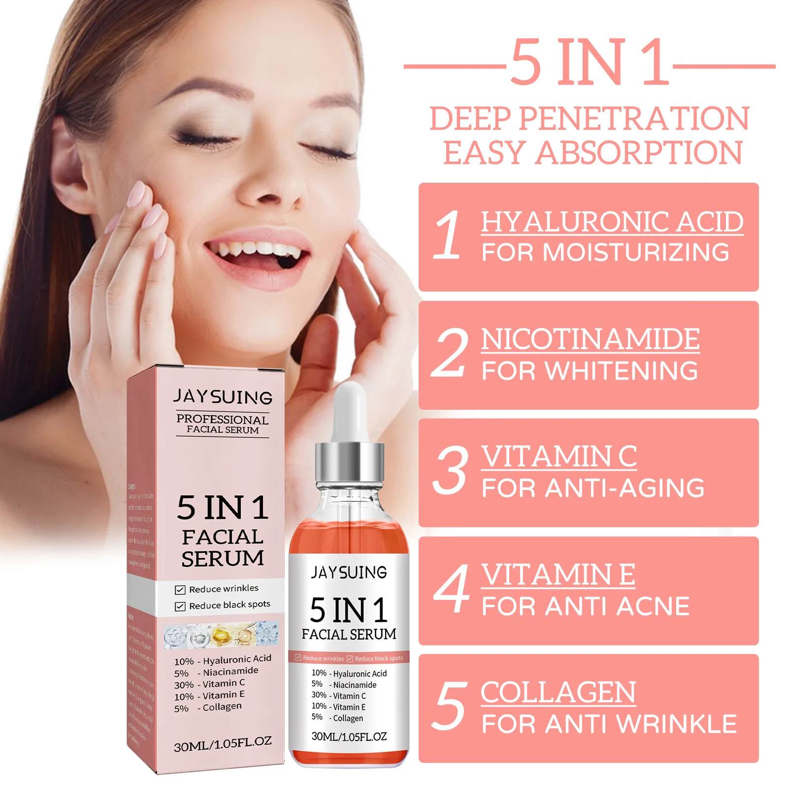 Serum Pelembab wajah, 5 dalam  - Hyaluronic Acid Facial Serum ulasan dan harga
